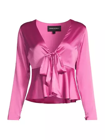 Shop Cynthia Rowley Silk Tie-Front Long-Sleeve Blouse | Saks Fifth Avenue