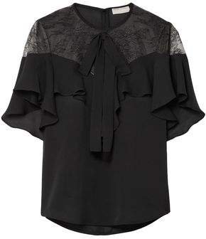 Lace And Ruffled Silk-blend Crepe Blouse