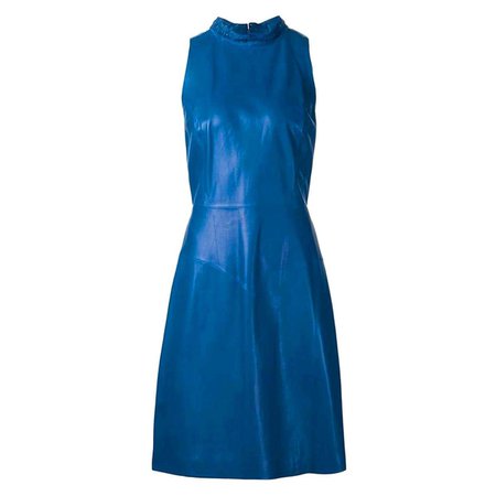 Stunning CHANEL Blue Leather Dress with Tweed Braid and CC Logo Details For Sale at 1stDibs