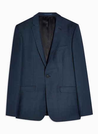 TopMan Navy Skinny Fit Single Breasted Premium Check Blazer with Notch Lapels