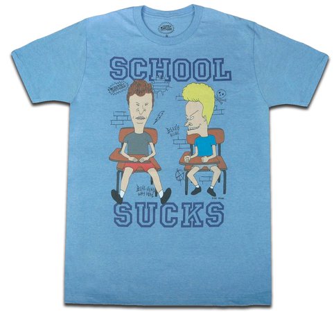 Beavis & Butthead School Sucks Light Blue Adult T-shirt Tee