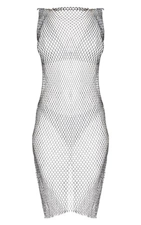 White Diamante Fishnet Mini Dress | Knitwear | PrettyLittleThing USA