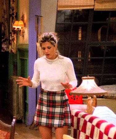 rachel green outfits WHITE TOP PLAID SKIRT - Google Search