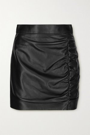 Ruched Leather Mini Skirt - Black