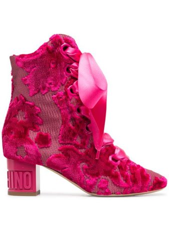 Shop pink Moschino patterned jacquard lace-up booties with Express Delivery - Farfetch