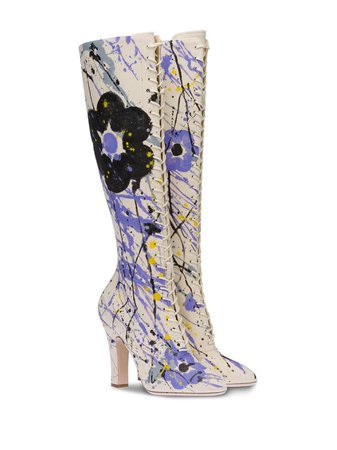 Miu Miu Paint Splattered Lace-Up Boots 5W107DFM1053LA0 White | Farfetch