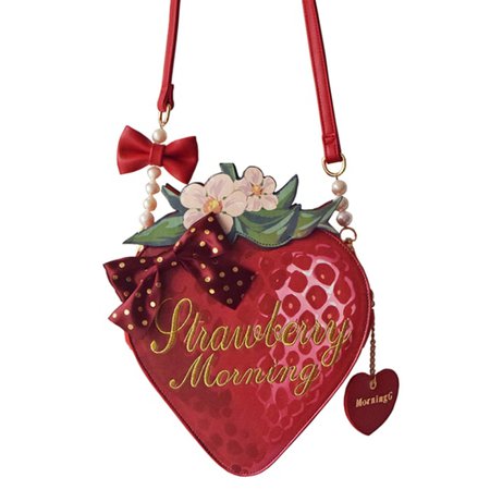 Girls Lolita Sweet Heart Shaped Strawberry Handbag For Women Makeup Shoulder Messenger Satchel Purse Bag Bowknot Pearls New 2021| | - AliExpress