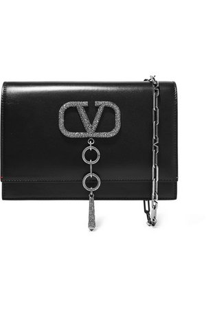 Valentino | Valentino Garavani VCASE small crystal-embellished leather shoulder bag | NET-A-PORTER.COM