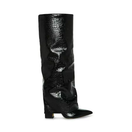 STUNTIN Black Crocodile Knee High Boot | Women's Boots – Steve Madden