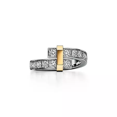 Tiffany Edge Bypass Ring in Platinum and Yellow Gold with Diamonds, Wide | Tiffany & Co.