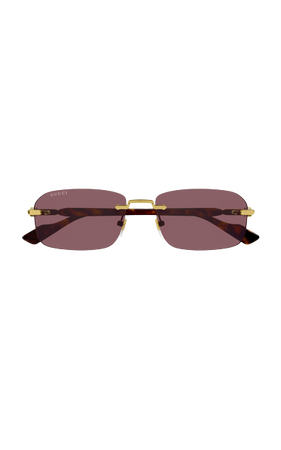 Gucci Street GG Narrow Rectangular-Frame Metal Sunglasses
