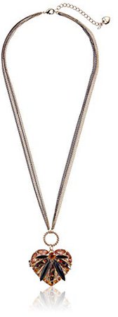 Betsey Johnson "Hollywood Glam" Leopard Stone Long Heart Pendant 26" Necklace Leopard Pendant Necklace: Jewelry
