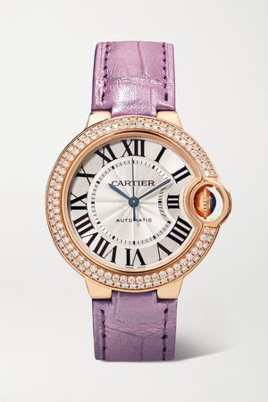Rose gold Ballon Bleu de Cartier Automatic 36mm 18-karat pink gold, alligator and diamond watch | Cartier | NET-A-PORTER