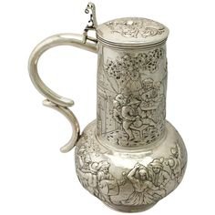 Antique Arts & Crafts Style German Silver Flagon