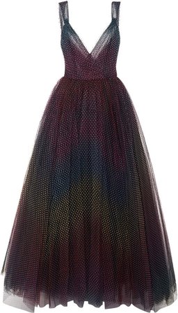 Flocked Pleated Tulle Gown