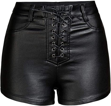 NASUN Womens High Waisted Faux Leather Shorts Drawstring Sexy PU Leather Short at Amazon Women’s Clothing store