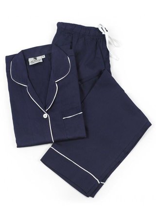 Navy and White Sateen Pajama Set | Design Pretty