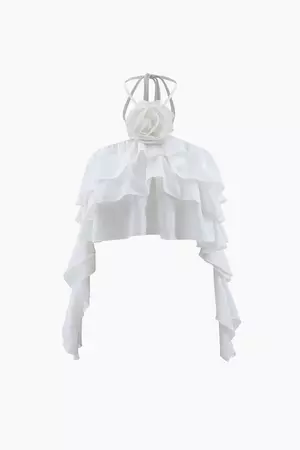 Rose Corsage Halter Layered Ruffle Tube Top – Micas