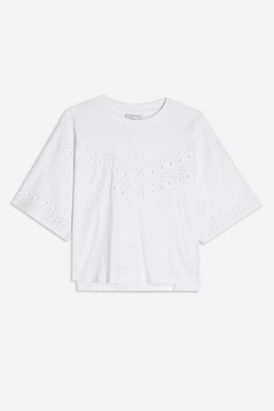 PETITE White Broderie Boxy T-Shirt | Topshop white