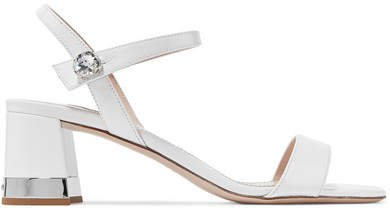 Crystal-embellished Patent-leather Sandals - White