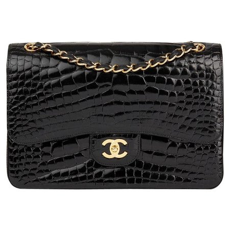 2011 Chanel Black Shiny Alligator Leather Jumbo Classic Double Flap Bag