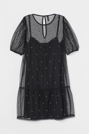 Beaded Mesh Dress - Black - Ladies | H&M US