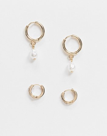 Monki Ruth 2-pack hoop earrings in gold | ASOS
