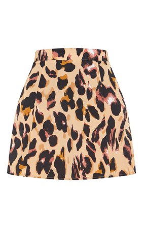 Leopard Print Satin Mini Skirt | Skirts | PrettyLittleThing