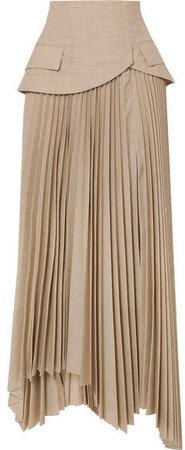 Pretence Asymmetric Pleated Wool Skirt - Beige