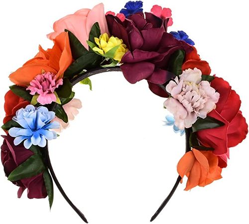 DreamLily Frida Kahlo Mexican Flower Crown Floral Headband Party Costume Day of The Dead Headpiece NC12 (Mexican Crown) at Amazon Women’s Clothing store