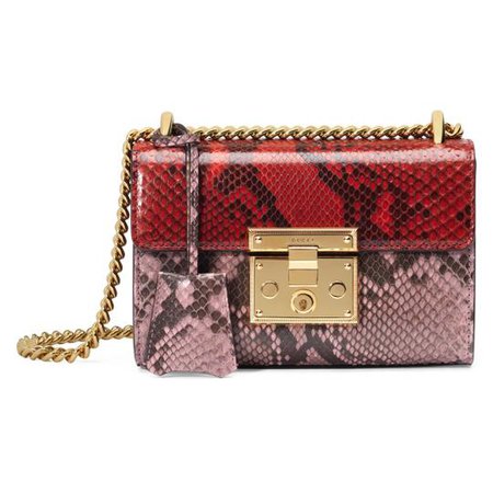 Gucci Padlock Embroidered Red Pink Python Shoulder Bag - Tradesy