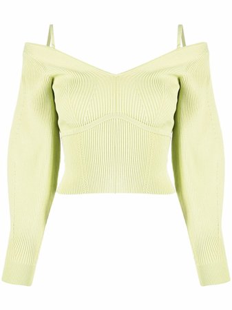 Shop Self-Portrait off-shoulder ribbed jumper with Express Delivery - FARFETCH