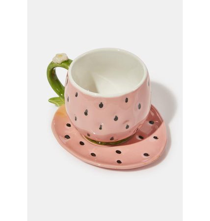 Strawberry Mug Plate Set - Pink | Dolls Kill