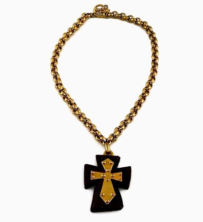 Vintage CHRISTIAN LACROIX Wood Resin Maltese Cross Necklace For Sale at 1stDibs