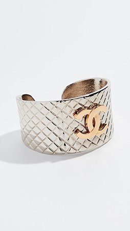 What Goes Around Comes Around Chanel Silver Gold CC Cuff Bracelet | SHOPBOP