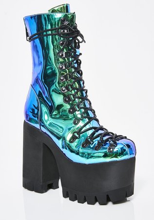 holographic green blue boots