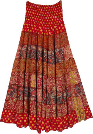 Phoenix Paisley Silk Blend Red Skirt Dress | Red | Vacation, Fall, Floral, Printed, Paisley, Bohemian, Indian