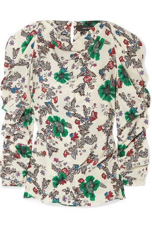 Isabel Marant | Crem ruched floral-print silk-blend crepe de chine blouse | NET-A-PORTER.COM