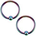 2PC Ball Closure Ring Rainbow Green Steel 14G-20G BCR Nose Nipple Trag – BodyJ4you