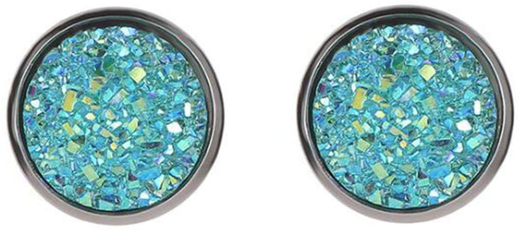 Amazon.com: Rhodium Plated Shining Sequins Round Shaped Simple Plain Stud Earrings (Teal): Clothing