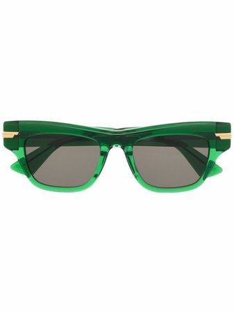 Shop Bottega Veneta Eyewear metallic detailing rectangle-framed sunglasses with Express Delivery - FARFETCH