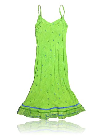 Lime Green and Blue Ruffle Midi Dress // 90s Vintage // | Etsy
