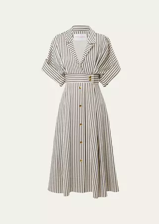 Carolina Herrera Striped Belted Shirtdress with Gold-Tone Buttons - Bergdorf Goodman