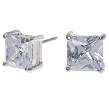 Silver Cubic Zirconia Square Stud Earrings - 7MM | Claire's US