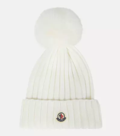Ribbed Knit Wool Beanie in White - Moncler | Mytheresa