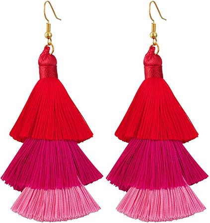 Amazon.com: SUNYIK Gradual Red Color Tiered Thread Layered Tassel Dangle Earrings for Women: Clothing, Shoes & Jewelry