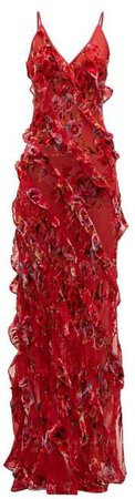 Rat & Boa - Maribou Ruffled Silk Maxi Dress - Womens - Red