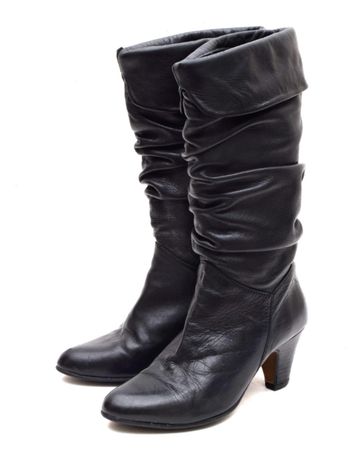 Algarve | Slouchy Leather Boots in Black