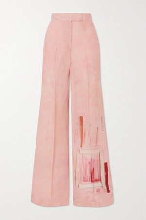 Floretta Printed Wool And Silk-blend Wide-leg Pants - Pink
