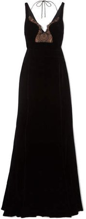 Lace-paneled Velvet Gown - Black